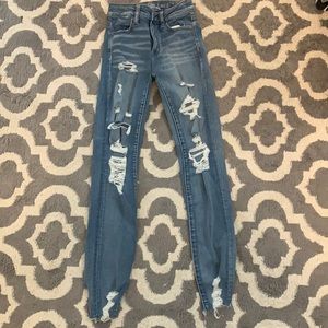 ripped size 0 blue wash denim jeans